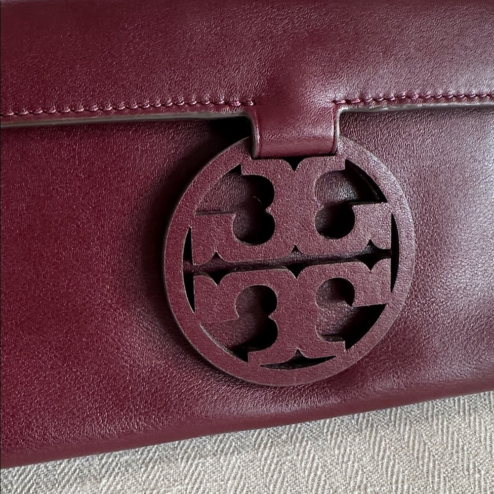 Tory Burch Miller Burgundy Leather Clutch - Picture 2 of 7